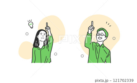 指差しするオフィスカジュアルの男女 指差しするオフィスカジュアルの男女 121702339