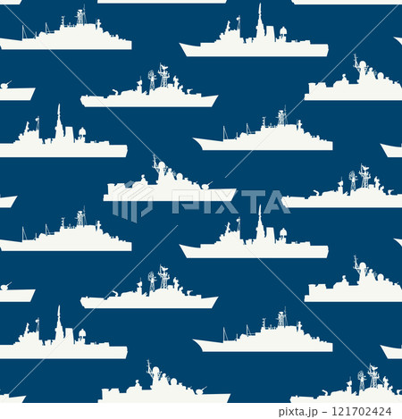 Naval Ships on Navy Blue Fleet Naval Cutters Vector Seamless Pattern Naval Ships on Navy Blue Fleet Naval Cutters Vector Seamless Pattern 121702424
