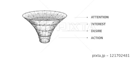 Funnel. Conversion process, data filter, sale strategy, client flow, interest attention desire action, aida, web marketing, sale concept 121702481