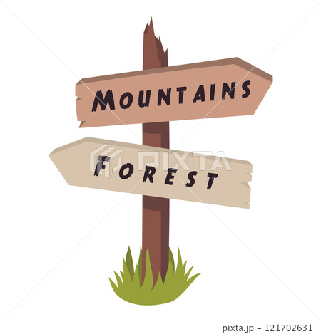 Cartoon signpost with arrows for camping in flat style isolated on white background. Cartoon signpost with arrows for camping in flat style isolated on white background. 121702631