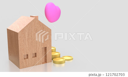 The Wood House and Heart for Property or Building concept 3d rendering. 121702703