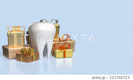The Teeth and gift box for Dental or Health concept 3d rendering. The Teeth and gift box for Dental or Health concept 3d rendering. 121702723