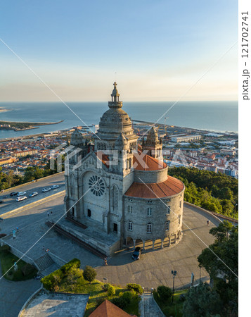 Basilica Santa Luzia at Sunset. Viana do Castelo, Portugal. Aerial View 121702741