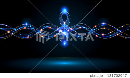 Abstract Glowing Light Trails Forming a Cross on Dark Background, Futuristic Concept 121702947