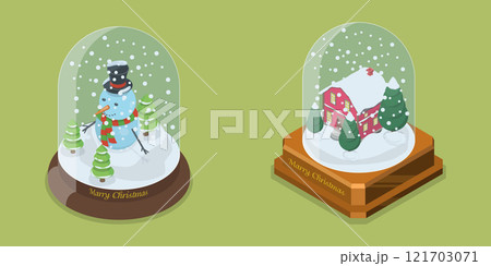 3D Isometric Flat Vector Set of Christmas Globes, Winter Glass Ball 3D Isometric Flat Vector Set of Christmas Globes, Winter Glass Ball 121703071