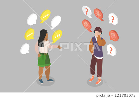 3D Isometric Flat Vector Illustration of Chatty Girlfriend, Talking to Much 121703075