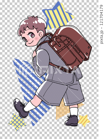 一個微笑的男孩背著書包的插圖 121704179