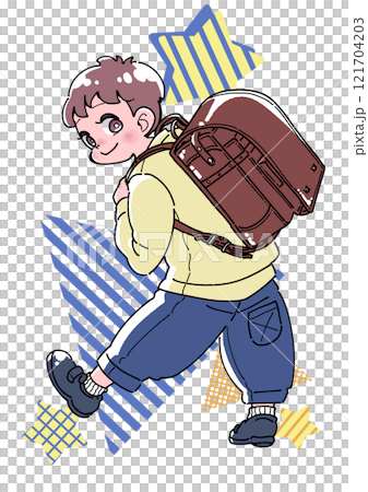 ランドセルを背負った笑顔の男の子イラスト 121704203