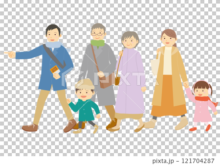 一家六口人冬季旅遊插畫圖 一家六口人冬季旅遊插畫圖 121704287