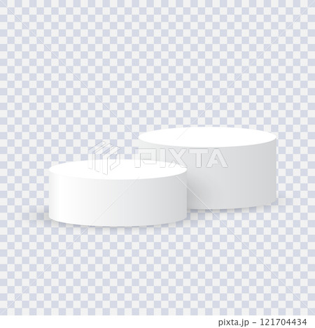 Two white blank podiums stand to show products on transparent background, Vector illustration. Two white blank podiums stand to show products on transparent background, Vector illustration. 121704434