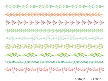 水彩の植物飾り線9点セット2 水彩の植物飾り線9点セット2 121704568