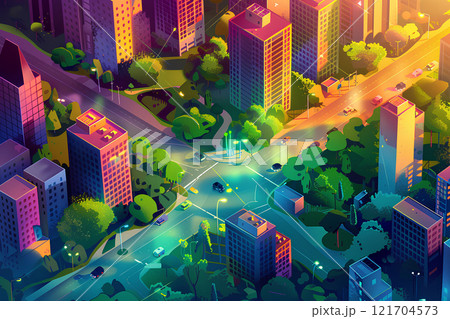 美しい都会の街並み（アイソメトリック） 121704573
