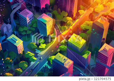 美しい都会の街並み（アイソメトリック） 121704575