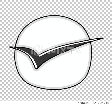 A check mark sticking out from a simple round frame, solid color 121704710