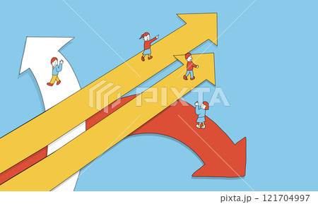 卒業後、それぞれの進路に向かって別れる学生のイラスト 卒業後、それぞれの進路に向かって別れる学生のイラスト 121704997