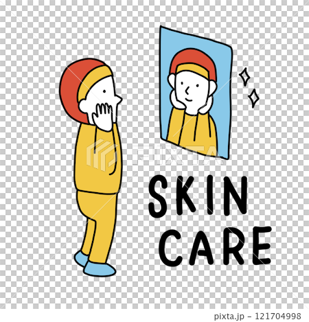 Illustration of a person doing skin care in front of a mirror 121704998
