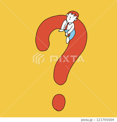 大きなはてなマークの穴から出て来る人　疑問がある人のイメージイラスト 121705004
