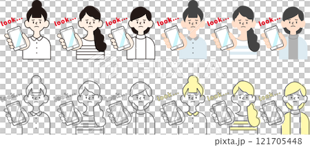 4 simple female icon patterns_troubled face_smartphone (text①) 121705448