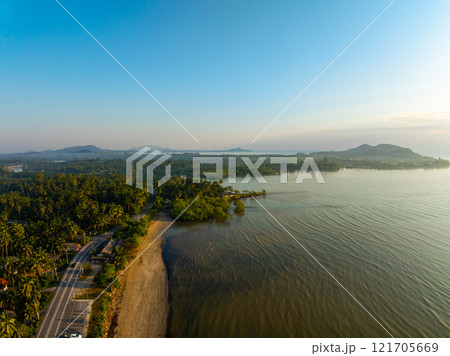 Aerial view beautiful sky over land wide angle view Aerial view beautiful sky over land wide angle view 121705669