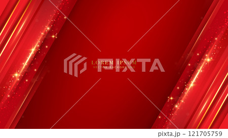 Luxury abstract diagonal red and golden lines with glittering light effects elements 121705759