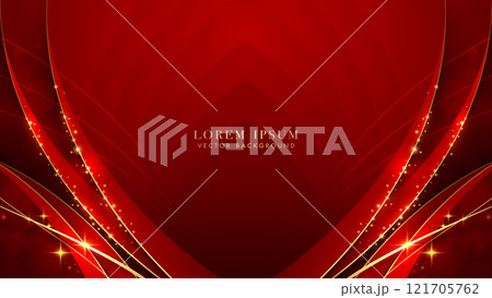 Red luxury background with golden line, red curve shape, glitter light effect and bokeh decoration 121705762