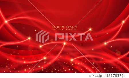 Abstract red background with glowing flowing curve lines light, glitter light effect decoration and bokeh Abstract red background with glowing flowing curve lines light, glitter light effect decoration and bokeh 121705764