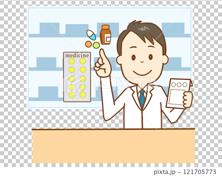 薬剤師が薬の説明をしている 121705773