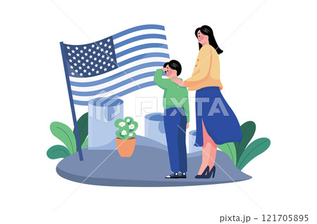 The Boy And Mother Visit The Grave Of His Father Who Is A Veteran The Boy And Mother Visit The Grave Of His Father Who Is A Veteran 121705895