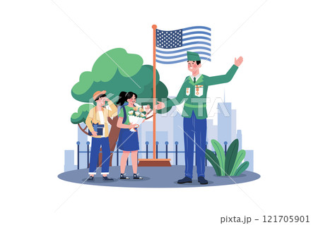 Children Give Flower To Thank For Veterans Children Give Flower To Thank For Veterans 121705901