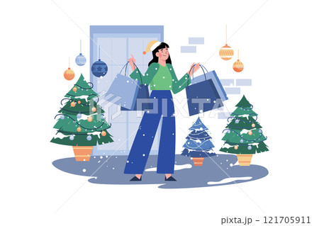 Woman Goes Shopping For Christmas Holiday Woman Goes Shopping For Christmas Holiday 121705911