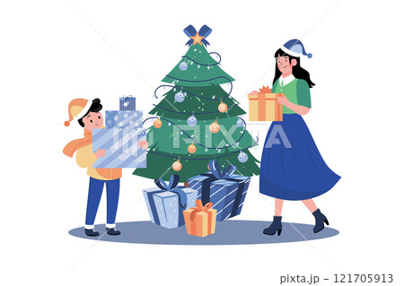 Little Girl And Mother Have Fun On The Christmas Celebration 121705913