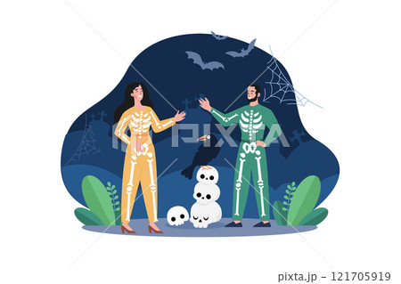 Couple Celebration With Halloween Characters Cosplay. 121705919