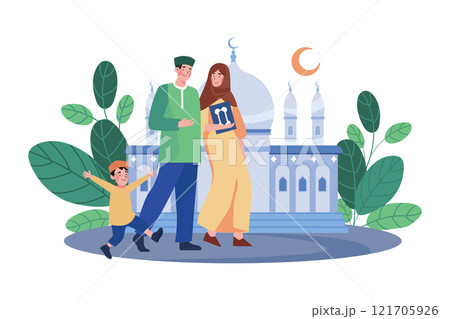 Muslim Family Going To Mosque 121705926