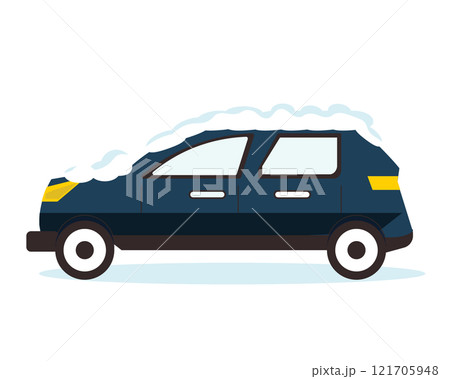 雪の積もった車。車に積もった雪。ベクターイラスト	 121705948
