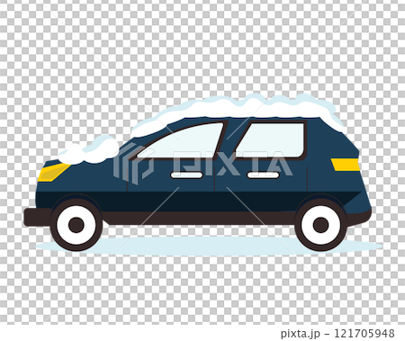 雪の積もった車。車に積もった雪。ベクターイラスト	 121705948