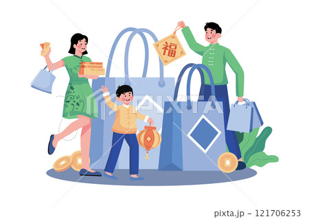 Family New Year Shopping Illustration concept on white background Family New Year Shopping Illustration concept on white background 121706253