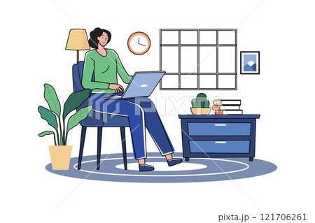 Girl Working On Laptop Illustration concept on white background Girl Working On Laptop Illustration concept on white background 121706261