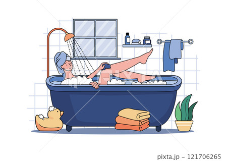 Girl Relaxing In The Bath During Quarantine 121706265