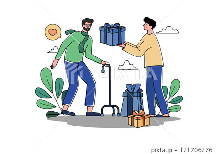 The Man Gives Gifts To The Elderly 121706276