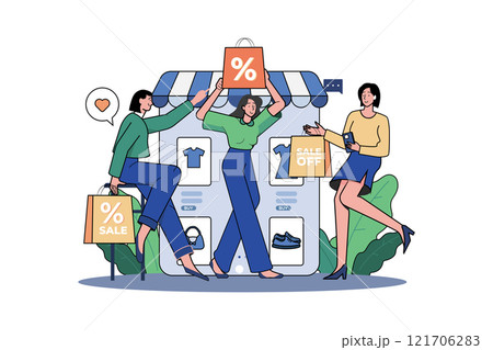 Group Of Happy Women With Discount Bags In Hand Group Of Happy Women With Discount Bags In Hand 121706283