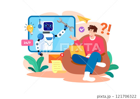 Chatbot Robot Support People In The Office. 121706322