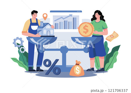 Home buyers meet and negotiate with real estate agents about renting. 121706337
