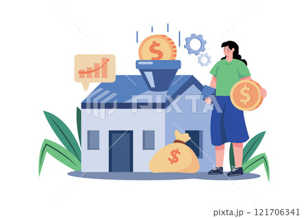 Woman visiting property with real estate agent. 121706341