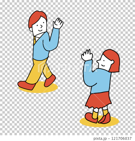 卒業、別れのイメージイラスト 手を振って別れる制服を着た学生 卒業、別れのイメージイラスト 手を振って別れる制服を着た学生 121706837