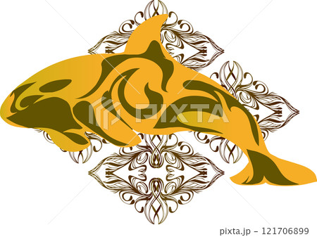 シャチとアンティークマークのイラスト シャチとアンティークマークのイラスト 121706899