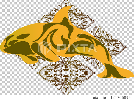 シャチとアンティークマークのイラスト シャチとアンティークマークのイラスト 121706899