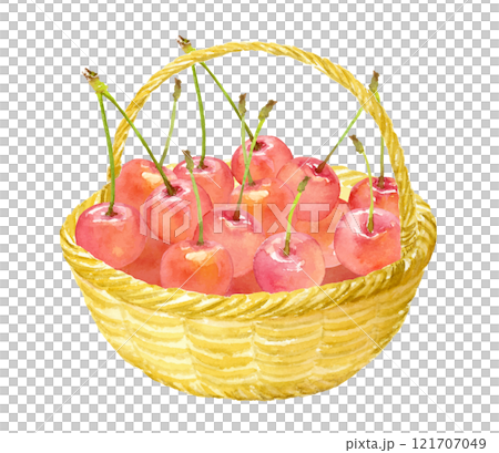 かごに入ったさくらんぼの水彩イラスト かごに入ったさくらんぼの水彩イラスト 121707049