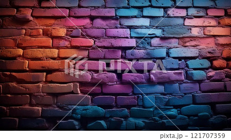 16:9サイズ かっこいいレンガの背景素材 カラフル 近未来 AI生成素材 121707359