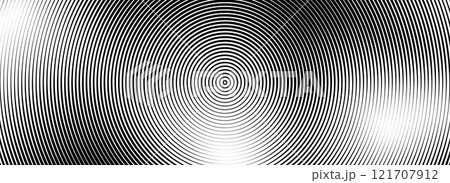 Black concentric circles background. Radial geometric pattern wallpaper. Linear epicenter, radar or target concept. Round rippled rings backdrop for brochure, banner, poster, overlay. Vector texture Black concentric circles background. Radial geometric pattern wallpaper. Linear epicenter, radar or target concept. Round rippled rings backdrop for brochure, banner, poster, overlay. Vector texture 121707912