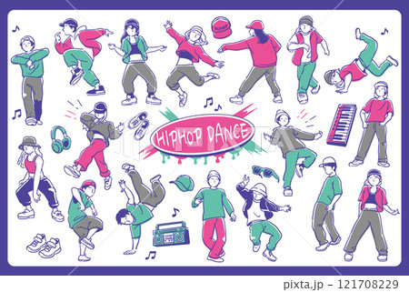 ヒップ・ホップダンスを踊る人。ベクターイラスト素材。 ヒップ・ホップダンスを踊る人。ベクターイラスト素材。 121708229